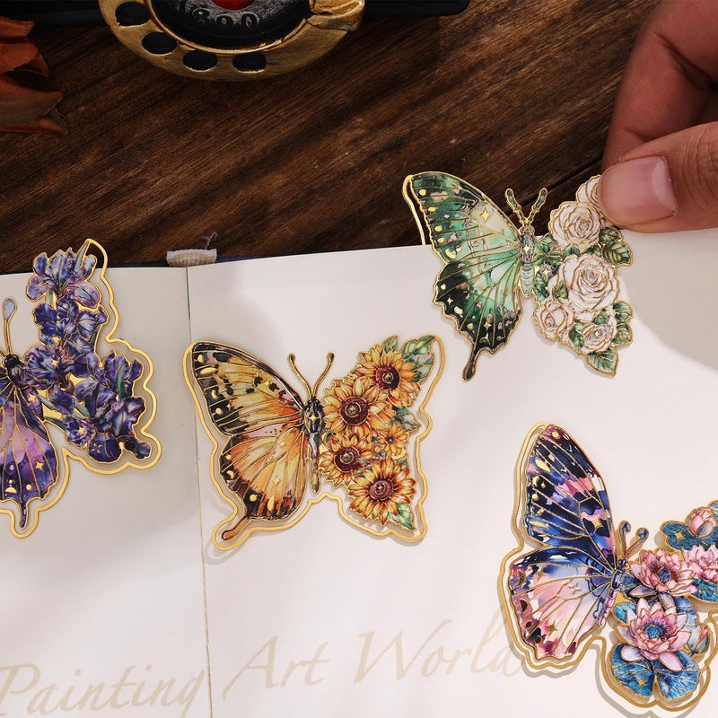 PAGEMORE 4 Pieces Metal Butterfly Bookmarks  Golden Clips Bookmark Oil Painting Theme Book Mark Bookmarks for Book Lovers Women Writers Readers Children Teens - Image 4